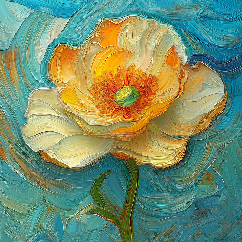 Fleur avec Étamines Oranges Broderie Diamant