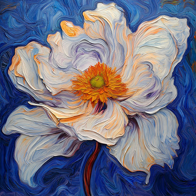 Fleur Blanche avec Étamines Oranges Broderie Diamant