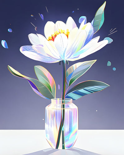 Fleur Blanche Lumineuse dans le Verre Broderie Diamant