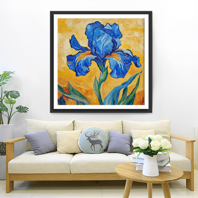 Fleur d’Iris Bleue Broderie Diamant