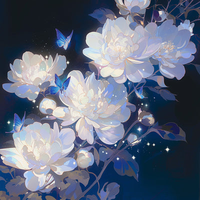 Fleurs Blanches dans L'Obscurité Broderie Diamant