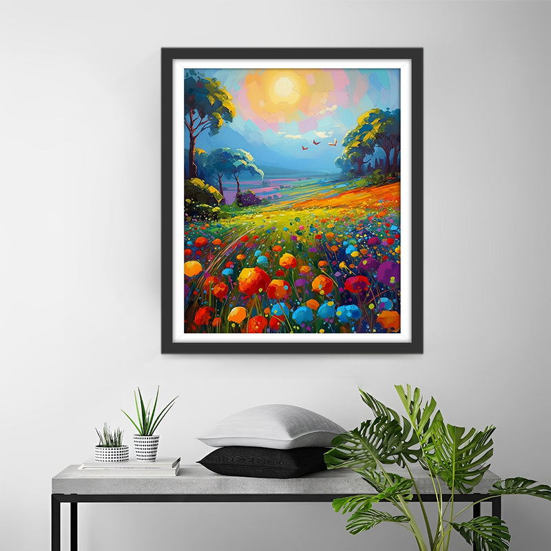 Fleurs Colorées dans le Champ Sauvage Broderie Diamant