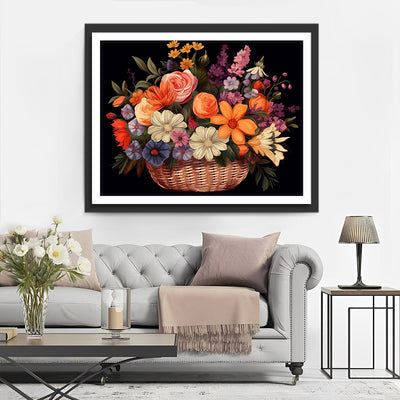 Fleurs Colorées dans un Panier Broderie Diamant