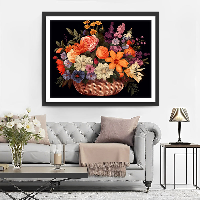 Fleurs Colorées dans un Panier Broderie Diamant