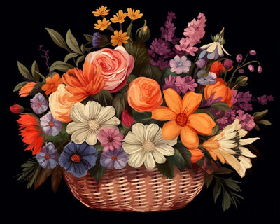 Fleurs Colorées dans un Panier Broderie Diamant