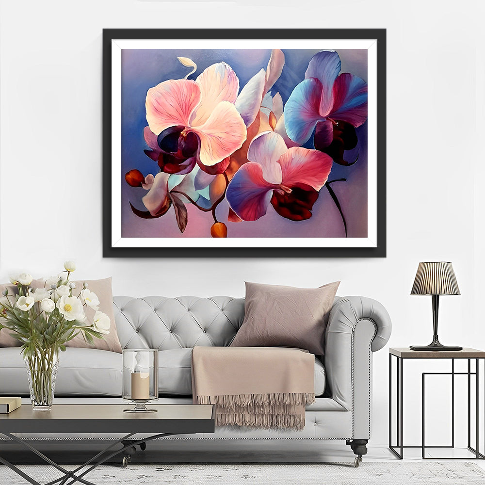 Fleurs d'Orchidee Violettes et Roses Broderie Diamant