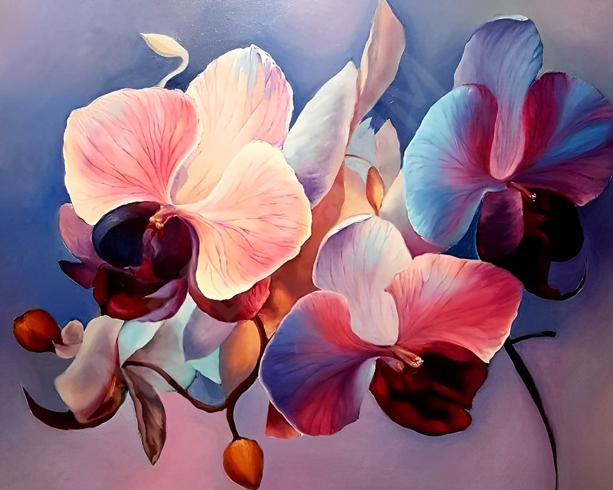 Fleurs d'Orchidee Violettes et Roses Broderie Diamant