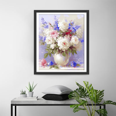Fleurs dans un Vase Blanc Broderie Diamant