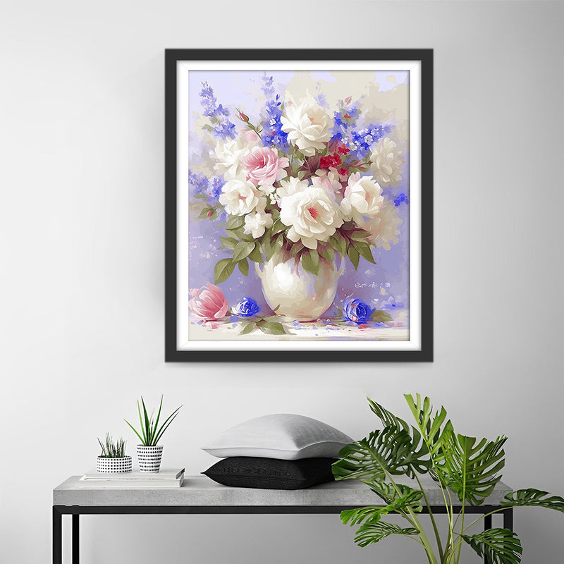 Fleurs dans un Vase Blanc Broderie Diamant
