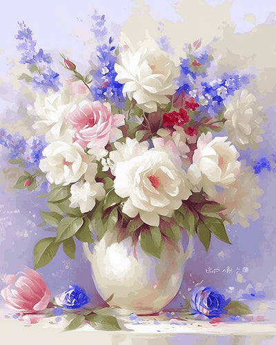 Fleurs dans un Vase Blanc Broderie Diamant