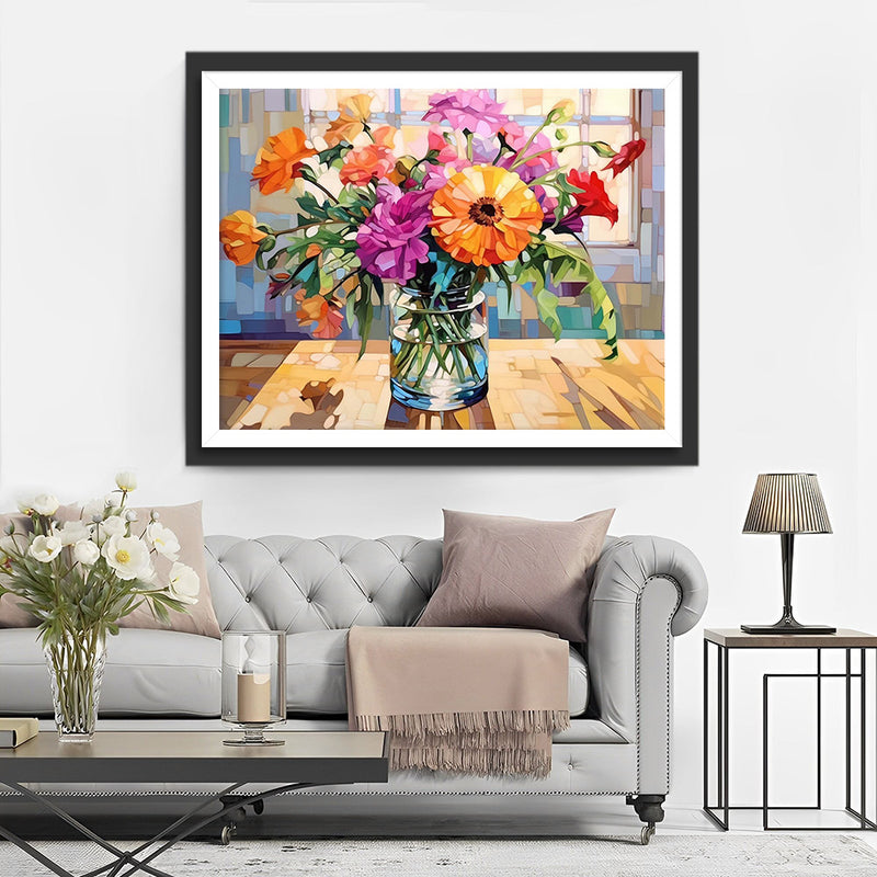 Fleurs dans un Vase sous le Soleil Broderie Diamant