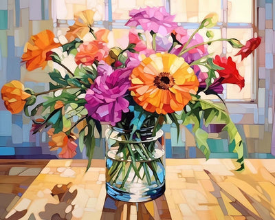 Fleurs dans un Vase sous le Soleil Broderie Diamant