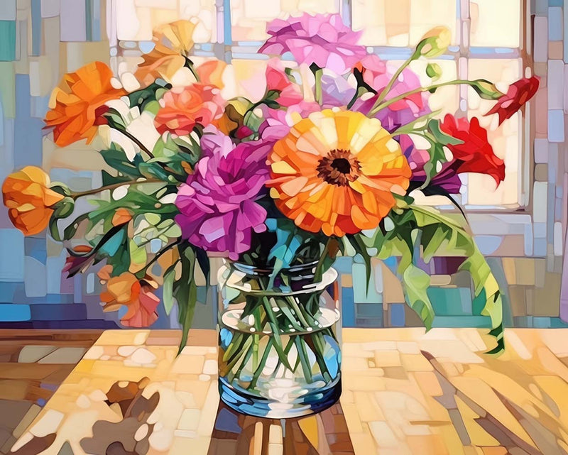 Fleurs dans un Vase sous le Soleil Broderie Diamant