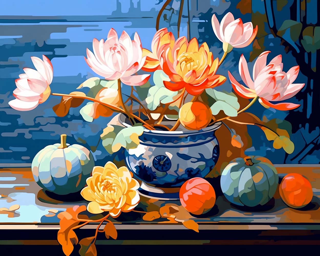 Fleurs de Lotus en Pot Broderie Diamant