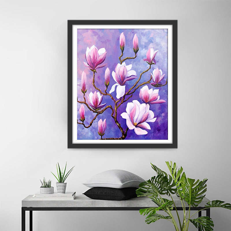 Fleurs de Magnolia Roses sur Arbre Broderie Diamant