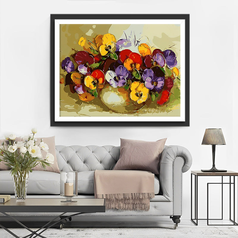 Fleurs de Pensees Violettes et Jaunes Broderie Diamant
