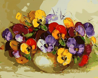 Fleurs de Pensees Violettes et Jaunes Broderie Diamant