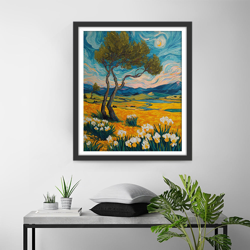 Fleurs et Arbres Style Van Gogh Broderie Diamant