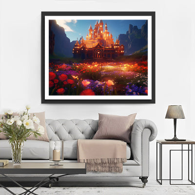 Fleurs et Château Brillant la Nuit Broderie Diamant