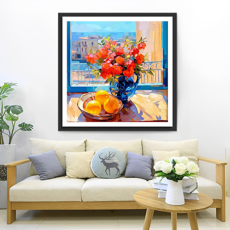 Fleurs et Citrons sur la Table Broderie Diamant