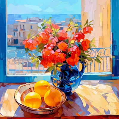 Fleurs et Citrons sur la Table Broderie Diamant