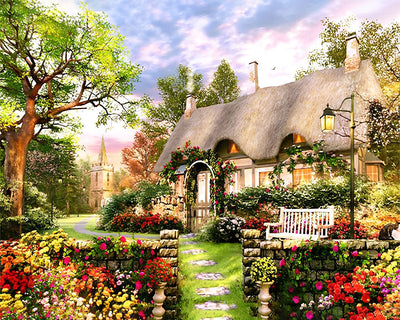 Fleurs et Cottage Broderie Diamant