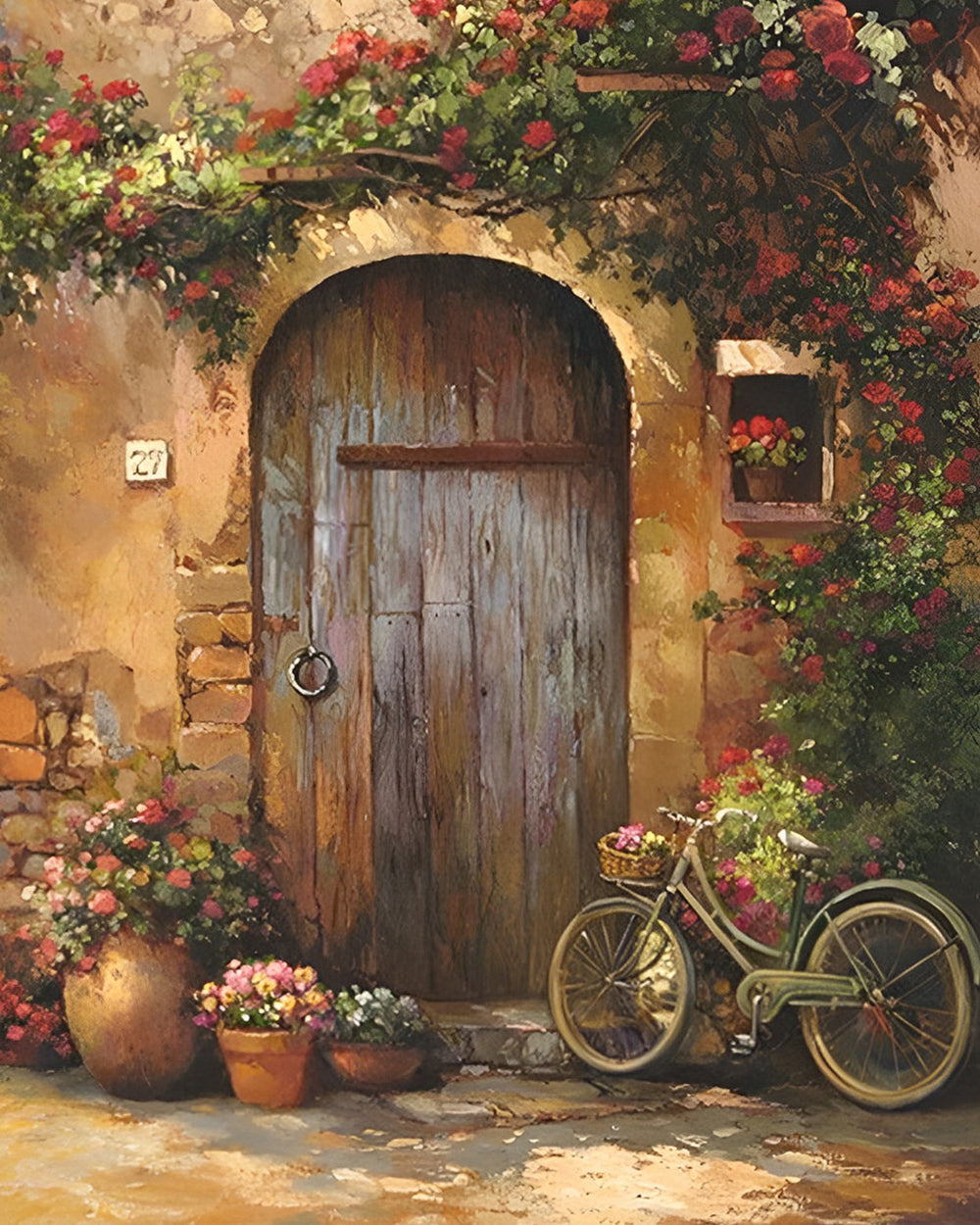 Fleurs et Vélo devant la Porte Broderie Diamant