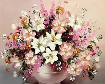 Fleurs Roses et Blanches en pot Broderie Diamant