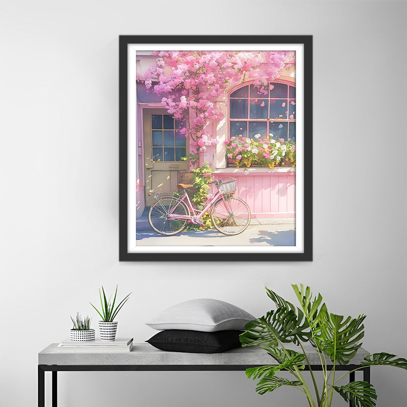 Fleurs Roses et Vélo Rose Broderie Diamant
