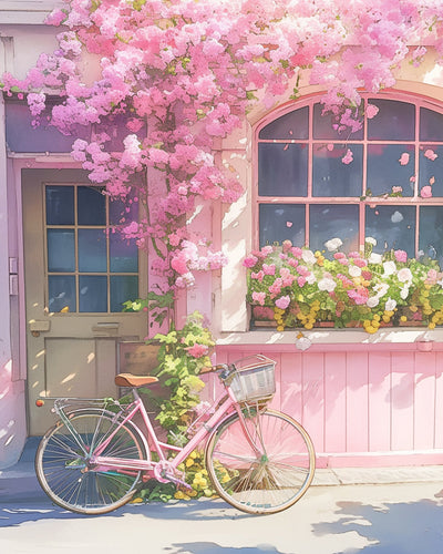 Fleurs Roses et Vélo Rose Broderie Diamant