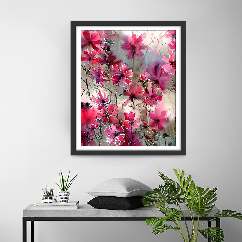 Fleurs Rouge Vif Broderie Diamant