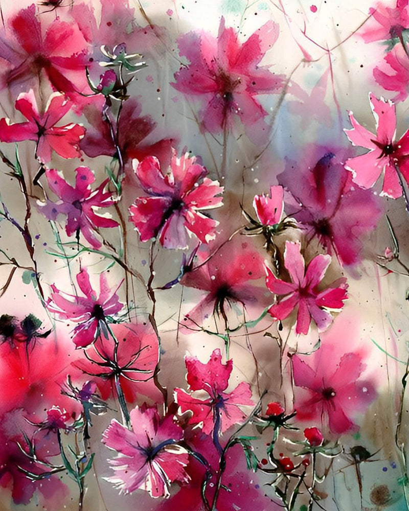 Fleurs Rouge Vif Broderie Diamant