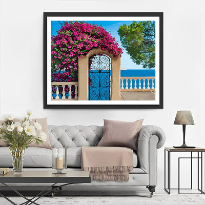 Fleurs Rouges sur la Porte Broderie Diamant