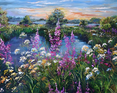 Fleurs Sauvages au Bord du Lac Broderie Diamant