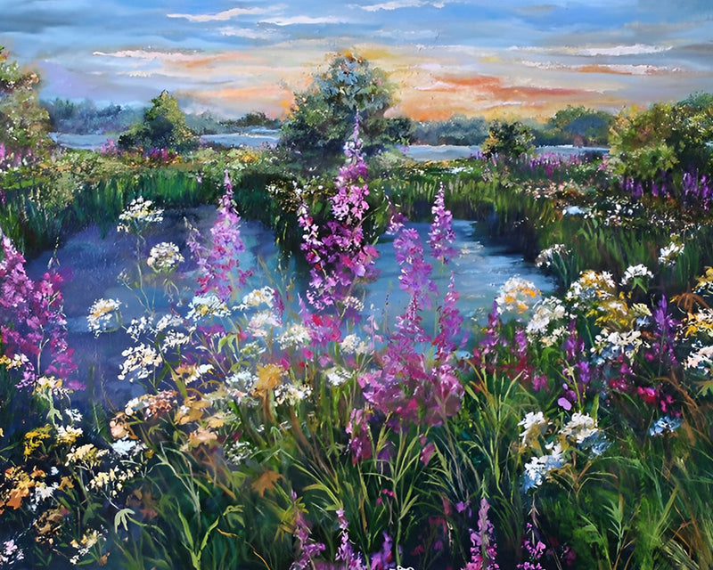Fleurs Sauvages au Bord du Lac Broderie Diamant