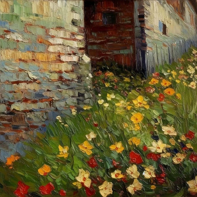 Fleurs Sauvages dans le Coin d’un Mur en Briques Broderie Diamant