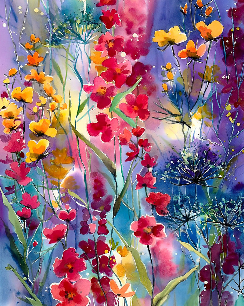 Fleurs Sauvages Rouges et Jaunes Broderie Diamant