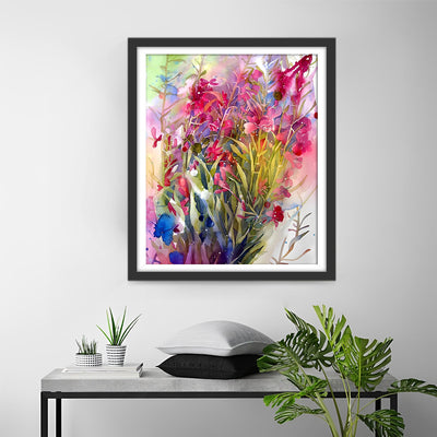 Fleurs Sauvages Rouges Gribouillees Broderie Diamant