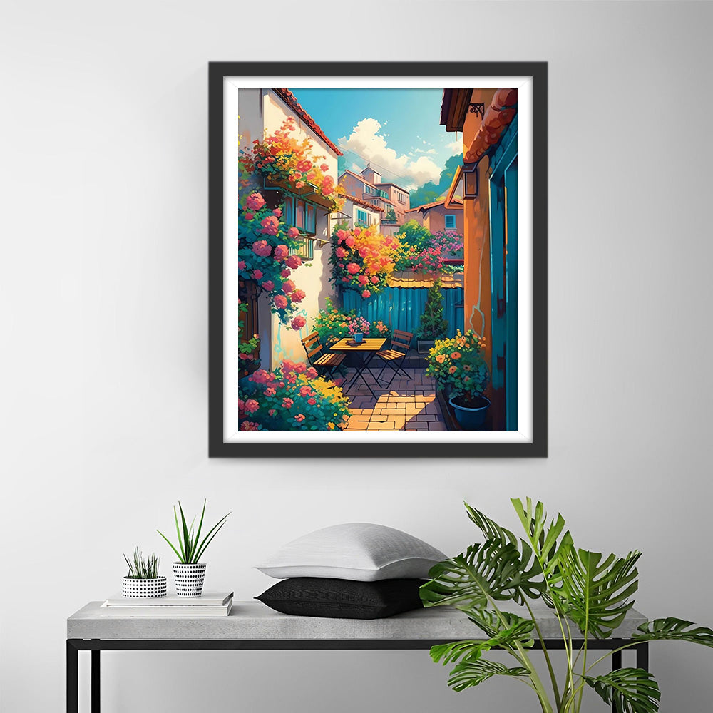 Fleurs, Table et Chaises en Exterieur Broderie Diamant