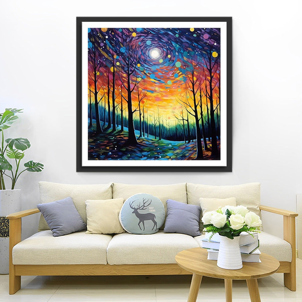 Forêt Abstraite sous la Nuit Étoilée Broderie Diamant