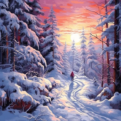 Forêt Couvertes de Neige Broderie Diamant