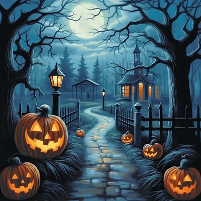 Forêt Effrayante de Jack-O-Lantern Halloween Broderie Diamant
