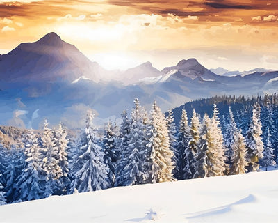Forêt Enneigée et Montagne de Neige Broderie Diamant