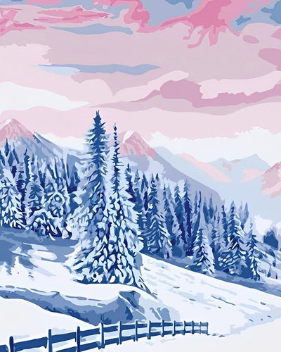 Forêt Enneigée et Montagnes Broderie Diamant