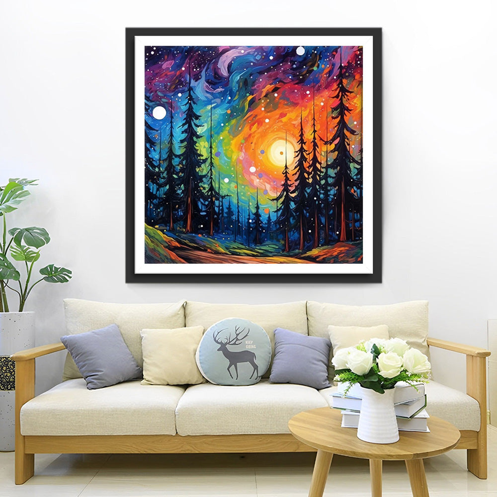 Forêt Nocturne Abstraite Broderie Diamant