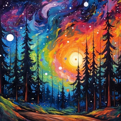 Forêt Nocturne Abstraite Broderie Diamant