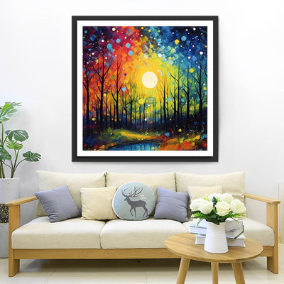Forêt sous la Magnifique Lune Broderie Diamant