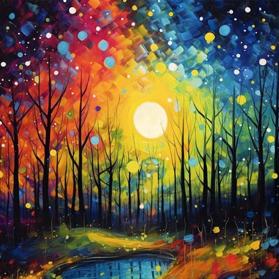 Forêt sous la Magnifique Lune Broderie Diamant