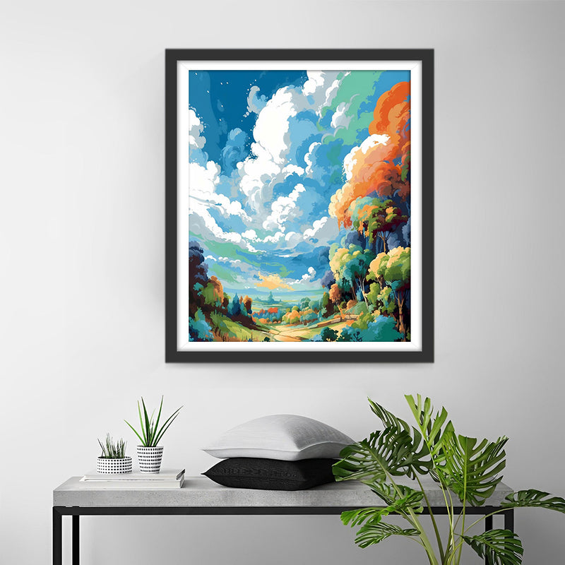 Forêt sous les Nuages Colorés Broderie Diamant
