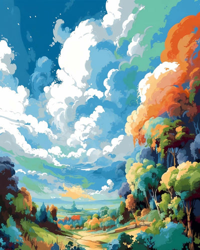 Forêt sous les Nuages Colorés Broderie Diamant